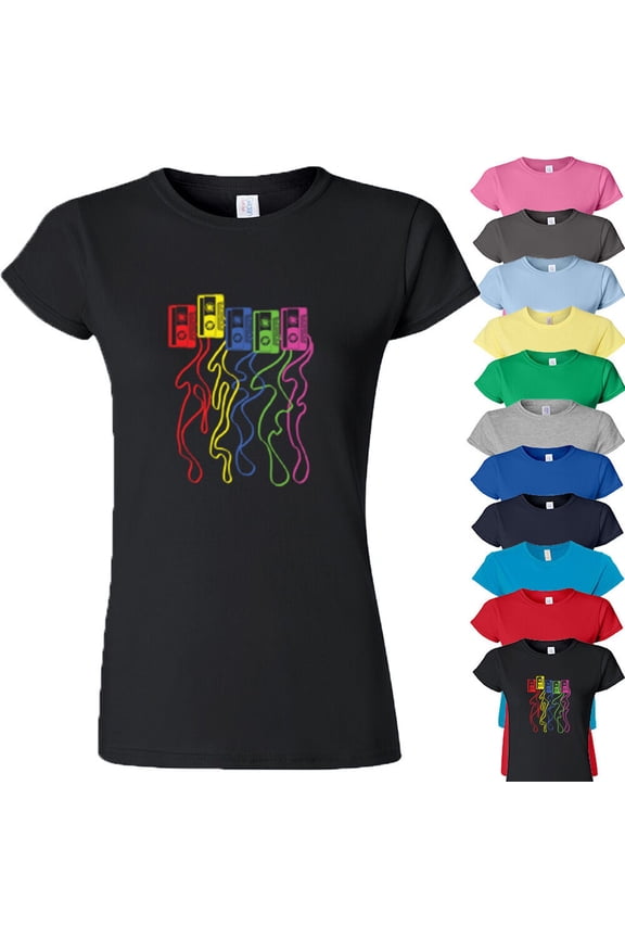Colorful Nostalgia Cassette Type Funny Tee Shirt Womens Tee Color Black Small