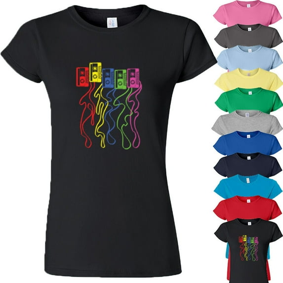 Colorful Nostalgia Cassette Type Funny Tee Shirt Womens Tee Color Sport Gray Medium