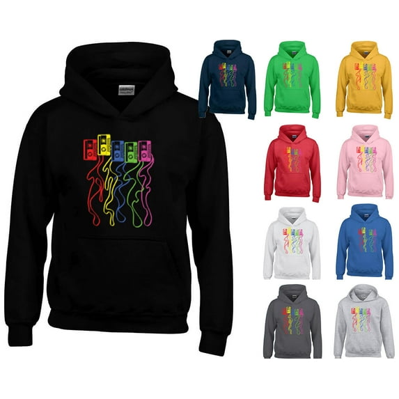 Colorful Nostalgia Cassette Type Funny Womens Hoodie Sweatshirt Color Gold Large