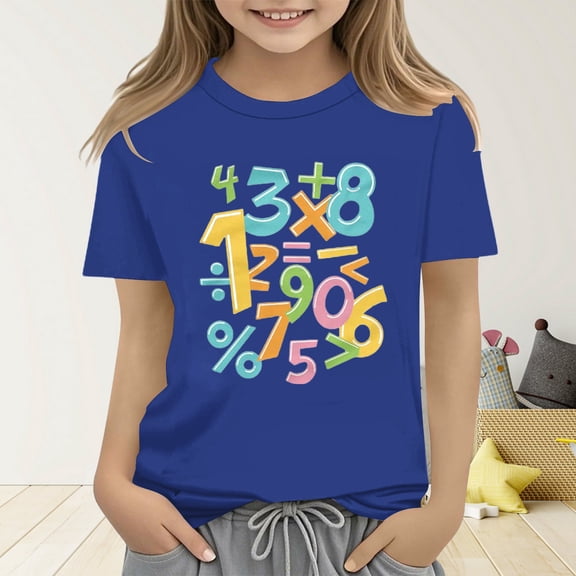 Colorful Number Day Celebrate Maths Day Calculator Kids Costume Shirt Kids Gift T-Shirt Math Lover Cartoon Print for Boys and Girls 3 14 Years