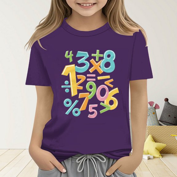 Colorful Number Day Celebrate Maths Day Calculator Kids Costume Shirt Kids Gift T-Shirt Math Lover Cartoon Print for Boys and Girls 3 14 Years