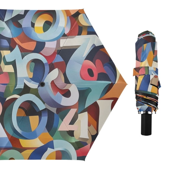 Colorful Numbers All Weather Umbrella Triple Folding Parasol 6 Ribs UV Protection Portable