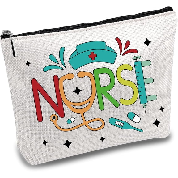 Colorful Nurse Bag Cosmetic Multi-Purpose Makeup Bag Canvas Pen Case Toiletry Funny Travel Bag With Zipper Supplies Gifts For Nursing Student Practitioner Gift Christmas 10 x 7 Inch