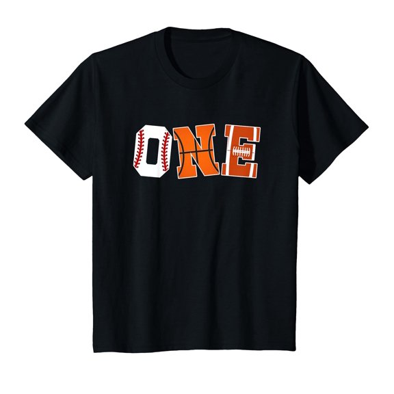 Colorful ONE Baseball Graphic T-Shirt for 1st Birthday Sports Party Celebration