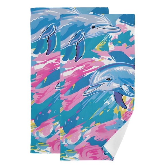 Colorful Ocean Dolphins Hand Towel Absorbent Bath Towels for Bathroom Sports Gym 28" x 14" Set of 2