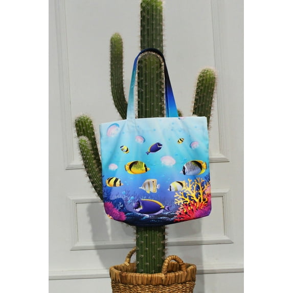 Colorful Ocean Life and Reef Oversized Tote Bag for Beach, Pool or Lake