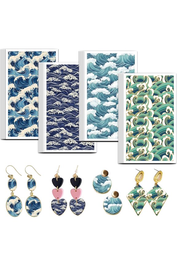Colorful Ocean Pattern Clay Transfer Paper 4 Design 24 Pcs Transfer Paper for Polymer Waves Polymer Clay Transfer Sheets Summer Theme Small Transfer Paper for Clay Earrings Jewelry Making