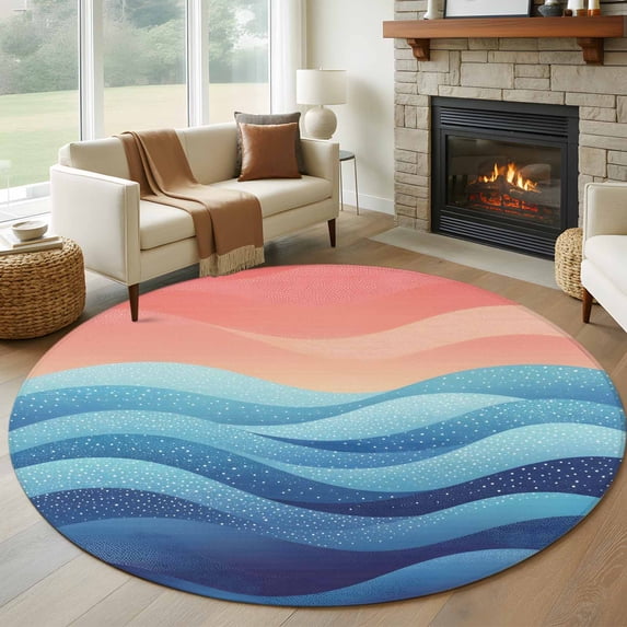 Colorful Ocean Sunset 5' Round Rug for Dining Table for 4 People Under ...