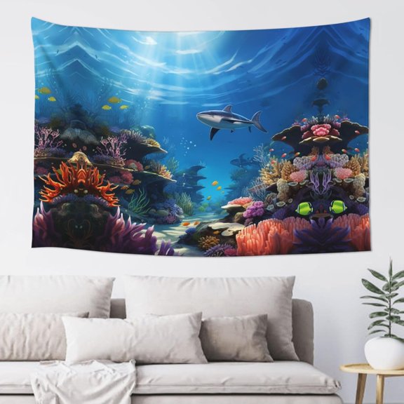 Colorful Ocean Theme Wall Tapestry Aesthetic Boho Vertical Wall Art Decorative Vintage Poster Flag 60 x 40 Inches for Bedroom Living Room Decor