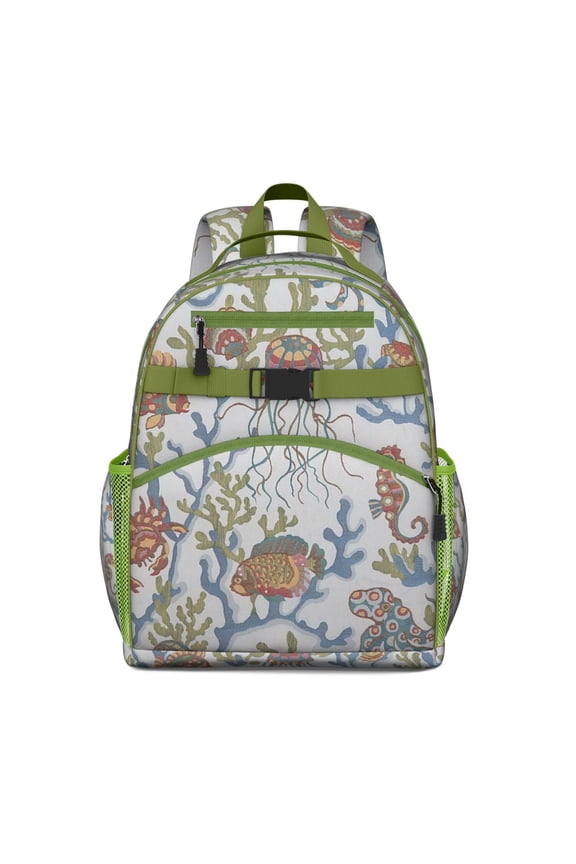 Colorful Ocean-Themed Ergonomic Backpack - Cartoon Crab Design, Waterproof Book Bag with Breathable Back Panel & Adjustable Straps for Heavy Loads