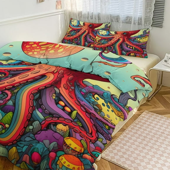 Colorful Octopus Bedding Set with Zipper Closure for Girls & Boys