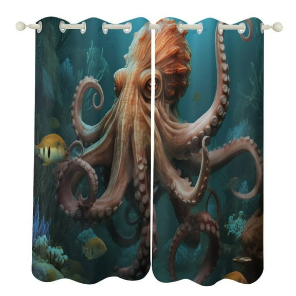 Colorful Octopus Blackout Curtains for Bedroom Curtains Insulated Room Darkening Window Drapes for Living Room
