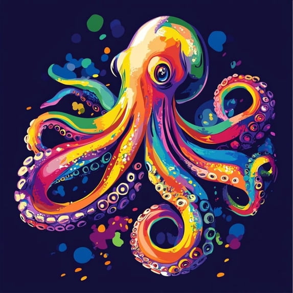 Colorful Octopus DIY 5D Diamond Art Painting by Number Kits for Adults Paint with Full Drill Round Diamond Gems Painting Art Craft for Home Wall Decoration 13.8x13.8in