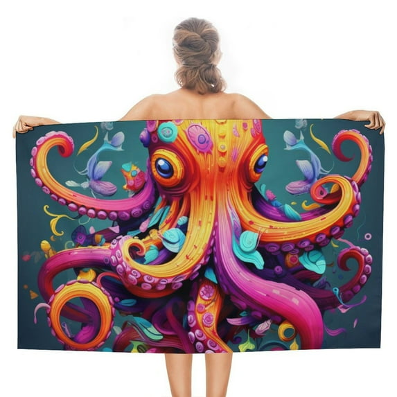 Colorful Octopus Microfiber Lightweight Beach Towel Quick Dry Absorbent Thin Towels for Swimming Pool Camping Beach Easy for Vacation Essentials