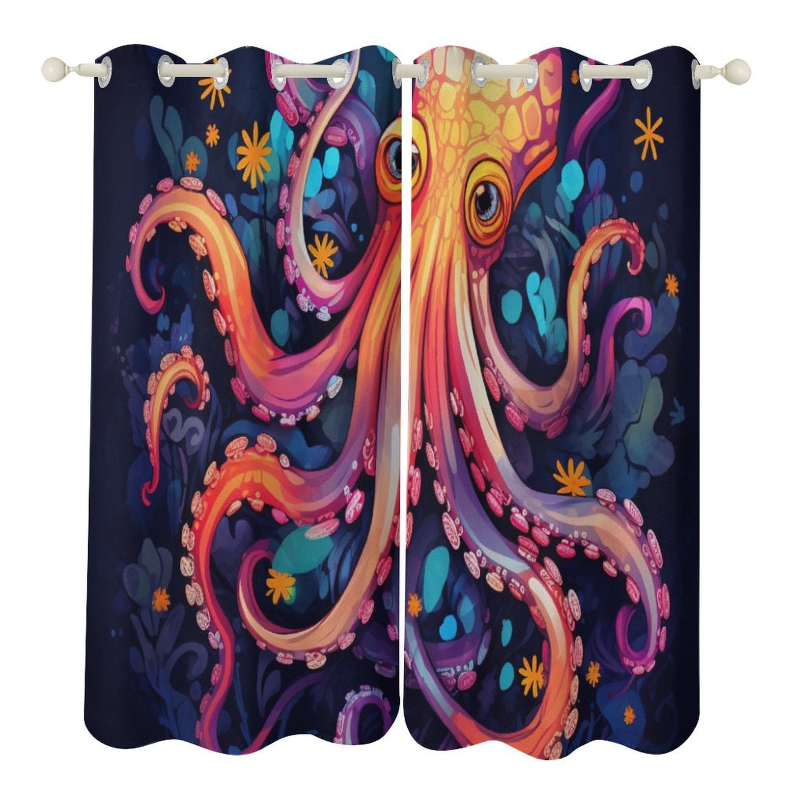 Colorful Octopus Modern Window for Living Room Curtains for Child ...