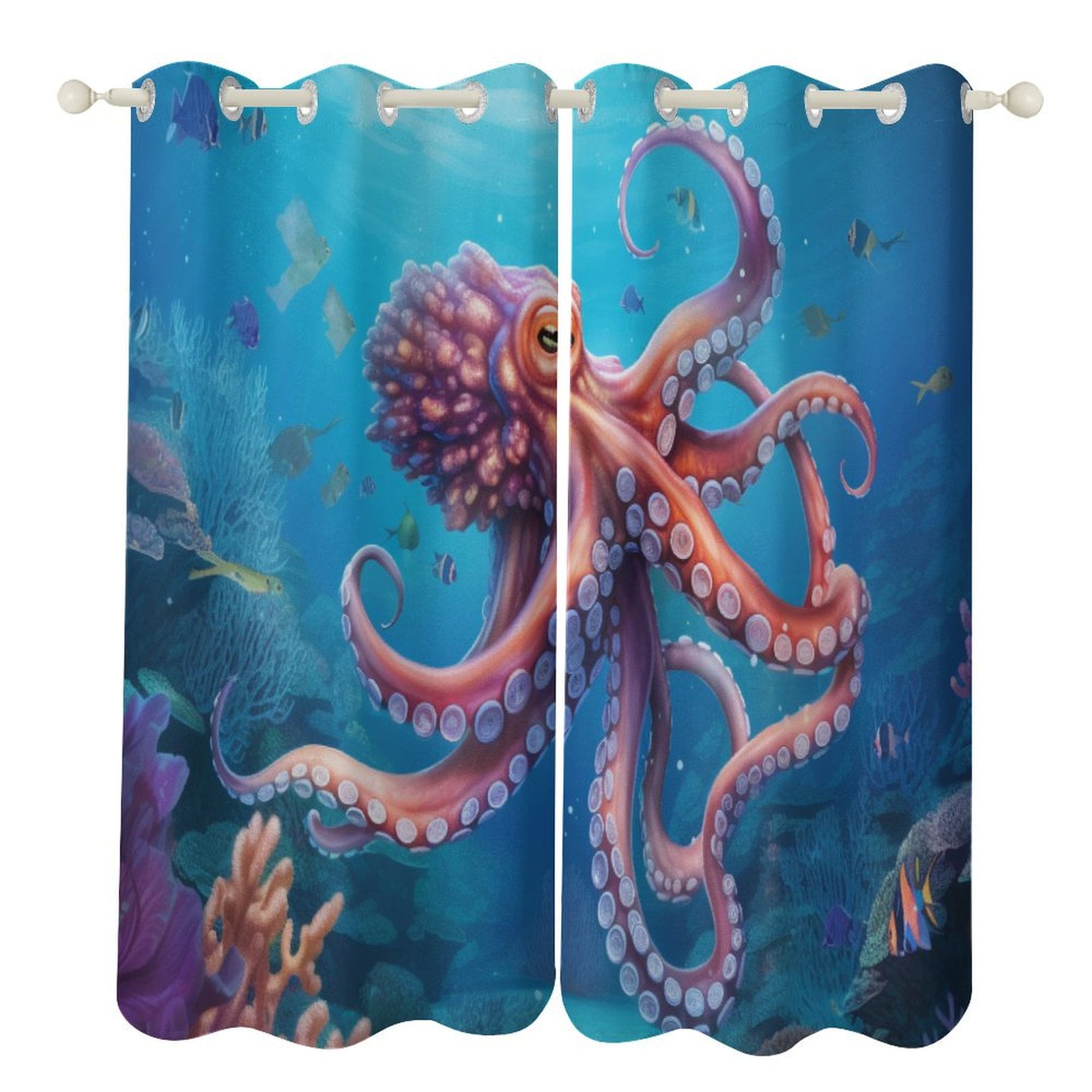 Colorful Octopus Modern Window for Living Room Curtains for Child ...
