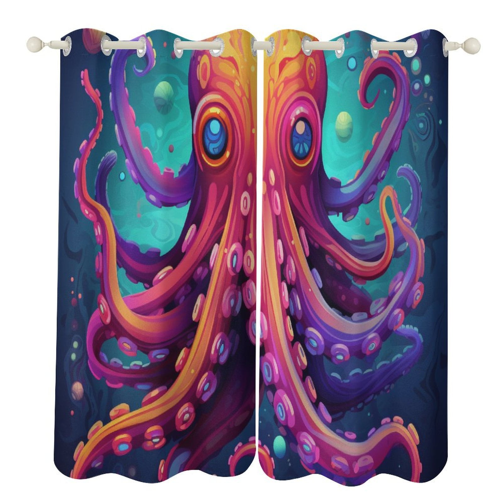 Colorful Octopus Modern Window for Living Room Curtains for Child ...