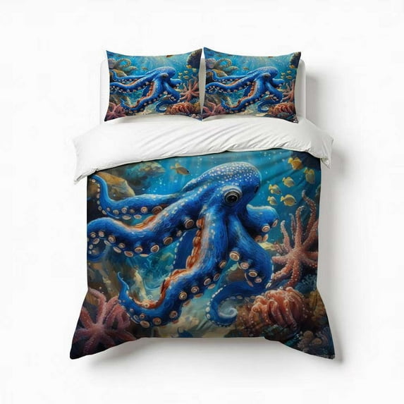 Colorful Octopus Seabed Bedding Set 3 Pcs Soft Microfiber Quilt Cover For Bedroom Decor, Comforter Cover With 2 Pillowcase