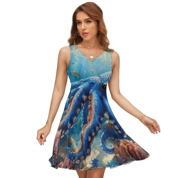 Colorful Octopus Seabed Dress Fashion Beach Long Dresses Female Party Printed Sundress