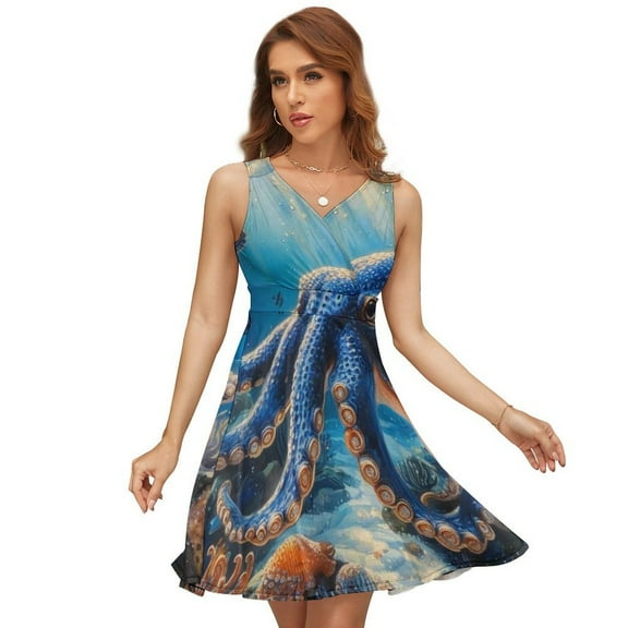 Colorful Octopus Sleeveless Dress Women Summer Evening Dresses Ladies Sundress