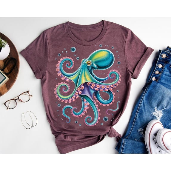 Colorful Octopus T-Shirt: Vibrant Ocean Animal Tee, Nautical Style TSHIRT All Size S-5XL