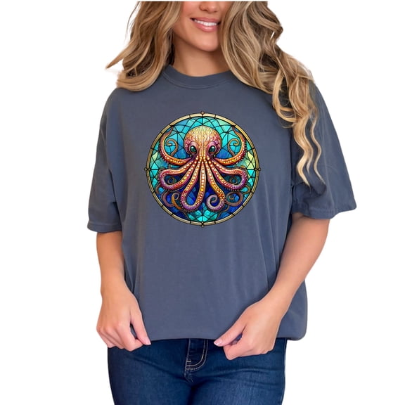 Colorful Octopus T-Shirt, Vibrant Sea Life Tee, Unique Animal Print Shirt, Marine Life Graphic Tee, Ocean Inspired T-Shirt, Retro Art Shirt, Denim Comfort Colors T-Shirt, XL