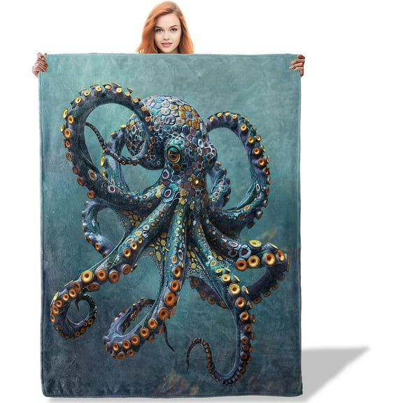 Colorful Octopus Throw Blanket for Women Girls Boys, Soft Flannel Blankets Gifts for Living Room Couch, Home, Sofa Decor, 60x50 Inch