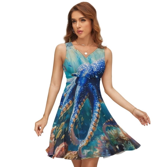 Colorful Octopus Under The Sea Dress Fashion Beach Long Dresses Female Party Printed Sundress