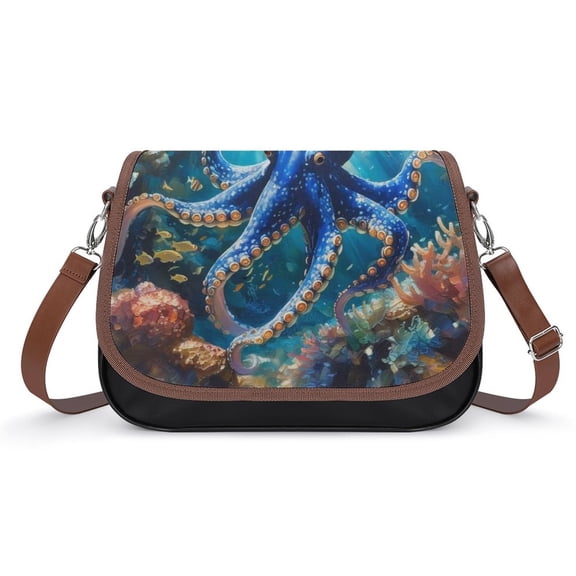 Colorful Octopus Under The Sea Vintage Crossbody Bag for Women Medium Leather Hobo Bags Shoulder Bag Classic City Leather Satchels