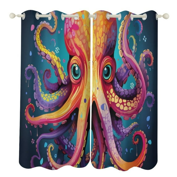 Colorful Octopus Window Curtain Panels Grommet Blackout Curtains Blackout Curtains for Living Room