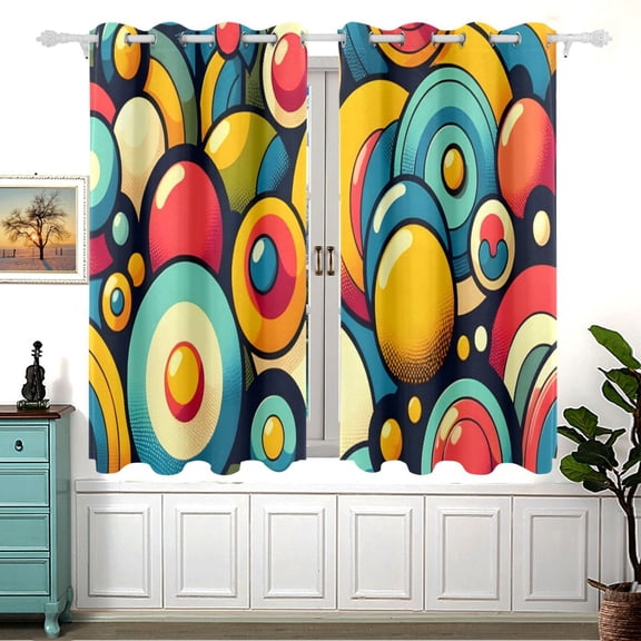 Colorful Of Circles 5455 Inch Black Out Curtains 2 Packs Aesthetic for Bedroom Living Room Sliding Glass Doors Kitchen Windows