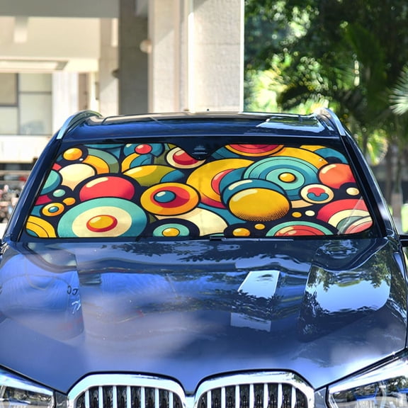 Colorful Of Circles Automotive Front Car Windshield Sun Shade Reflector Foldable for Front Fit for Cars Truck SUVs