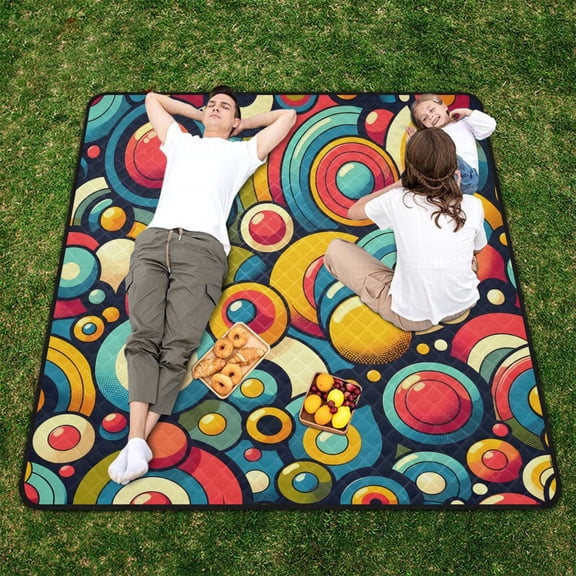 Colorful Of Circles Beach Blanket Outdoor Picnic Blanket 78"x 78" Waterproof Foldable for Beach Camping Travel Hiking Grass Lawn Park