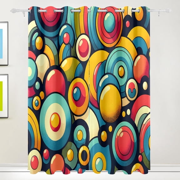Colorful Of Circles Black Out Curtains 84 Inch Length Curtains for Sliding Glass Doors Bedroom Living Room 2 Pack