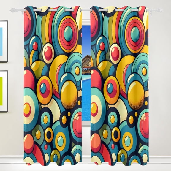 Colorful Of Circles Curtains Black Out 72 Inch Length Curtains for Sliding Glass Doors Bedroom Living Room 2 Pack