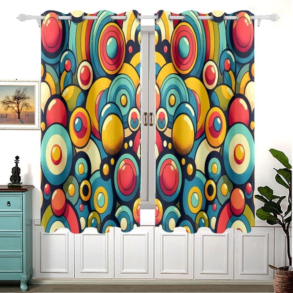 Colorful Of Circles Curtains Black Out Curtains for Sliding Glass Doors Bedroom Living Room Bathroom 2 Panels Set
