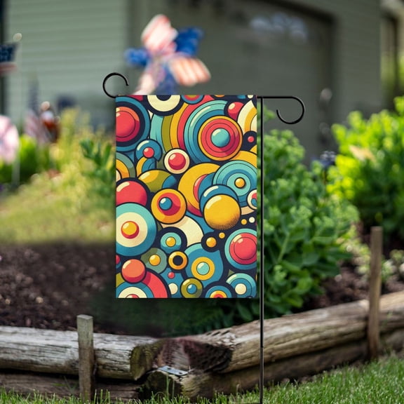 Colorful Of Circles Garden Flag Double Sided Outdoor Banners for Courtyard Outdoor Lawn Farmhouse Holiday Decorations