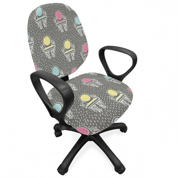 Colorful Office Chair Slipcover, Chairs and Odd Stripes Furniture Seat Modern Pattern Illustration, Protective Stretch Decorative Fabric Cover, Standard Size, Dimgray Multicolor, by Ambesonne