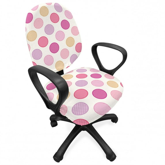 Colorful Office Chair Slipcover, Circles with Checked Striped and Dots Pattern Soft Colors Geometric Illustration, Protective Stretch Decorative Fabric Cover, Standard Size, Multicolor, by Ambesonne