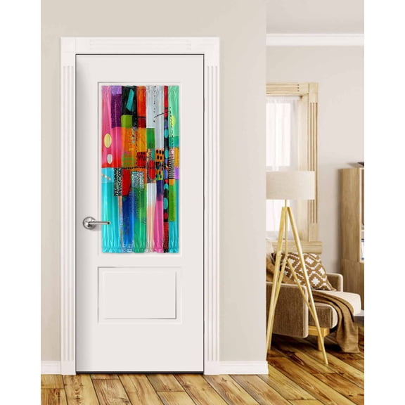 Colorful Oil Painted Blackout Door Curtains for French, Glass,Front, Back, Patio Door, Modern Abstract Art Vintage Thermal Insulated Rod Pocket Window Curtain Drapes With Tiebacks 25"x40"