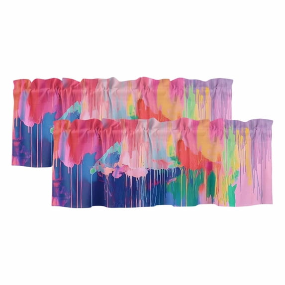 Colorful Oil Painted Curtain Valances for Windows, Kitchen Valance Window Treatments Panel 2 Pack, Modern Abstract Artwork Rod Pocket Short Curtains for Bathroom Bedroom 60 x 18 Inch