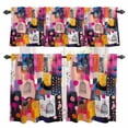 thumbnail image 1 of Colorful Oil Painted Kitchen Curtains Sets for Windows 24 Inch Length, Modern Abstract Geometric Rod Pocket Window Treatments Tier Curtains and Valances Set for Bedroom/Bathroom, 1 of 8
