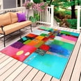 thumbnail image 1 of Colorful Oil Painted Outdoor Rug for Patio/Deck/Porch, Non-Slip Large Area Rug 5 x 8 Ft, Modern Abstract Art Vintage Indoor Outdoor Rugs Washable Area Rugs, Reversible Camping Rug Carpet Runner, 1 of 8
