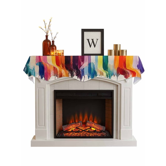 Colorful Oil Painting Fireplace Mantel Scarf, Decorative Mantel Runner for Fireplace, Blue Red Yellow Rainbow Paint Abstract Scarf Drape Tablerunner for Living Room, Holiday Christmas Decor 60''x17''
