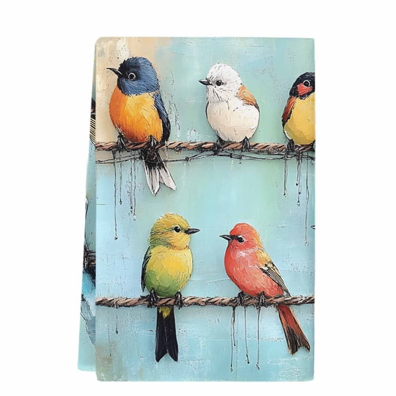 Colorful Oil Painting Microfiber Kitchen Towel, Vintage Spring Birds Animals Soft Absorbent Dish Towels, Quick Drying Washable Dishcloths for Kitchen Cleaning, Drying Dishes, 18x28 Inches
