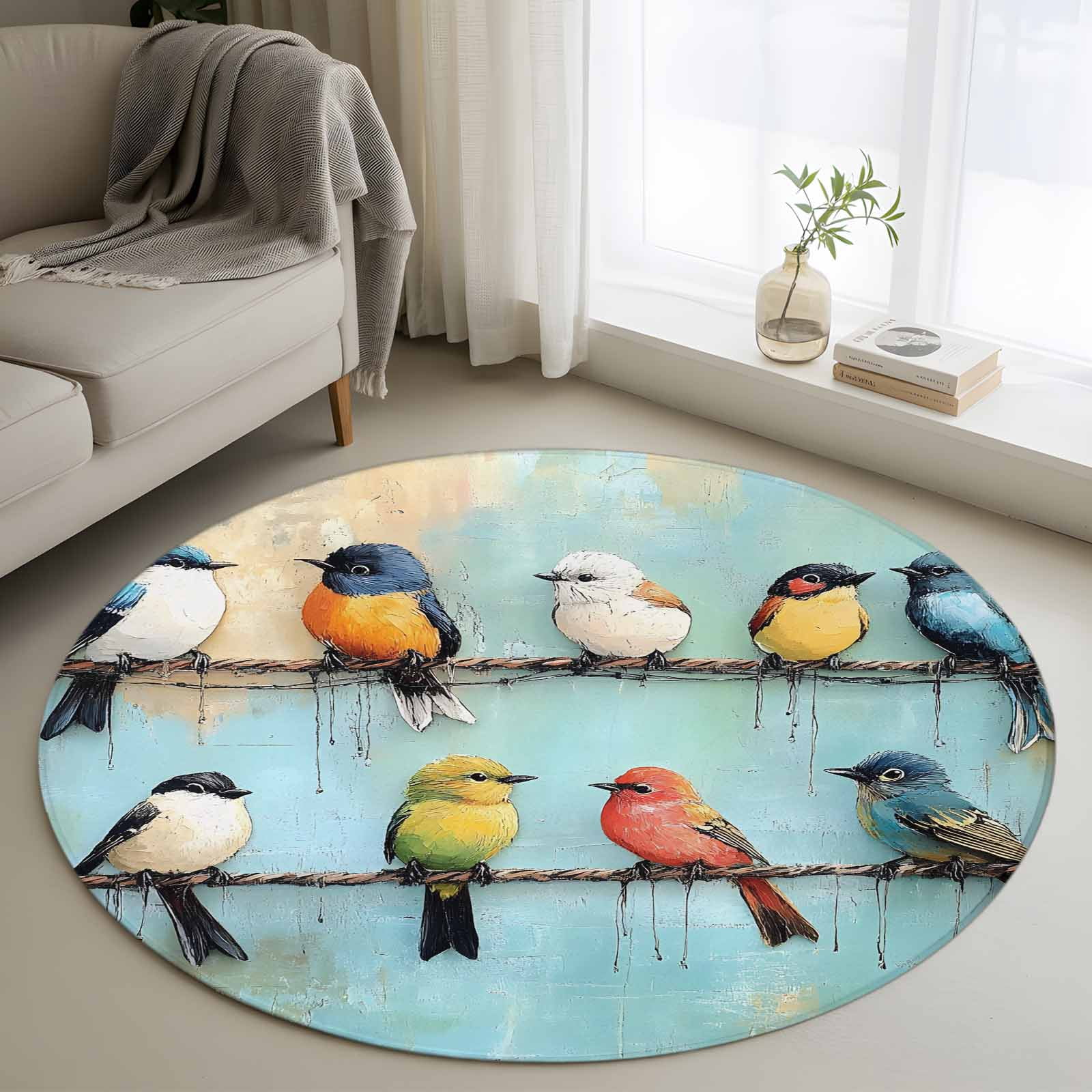 Colorful Oil Painting Round Area Rug 4 FT, Non Slip Indoor Outdoor Rug ...