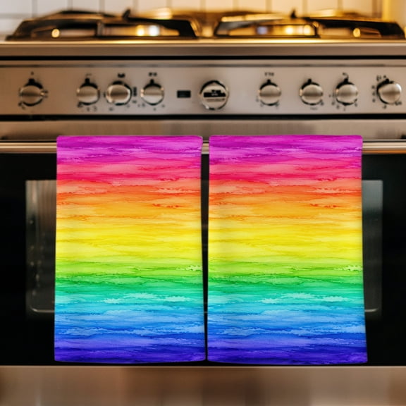 Colorful Ombre Kitchen Towels Set of 4, Classic Rainbow Gradient Abstract Art Absorbent Dish Towels for Kitchen, Microfiber Hand Towel, Quick Drying Tea Towel for Cleaning Decorative Dishcloths