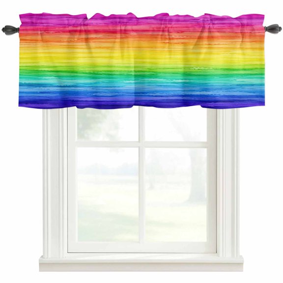 Colorful Ombre Kitchen Valances for Windows, Classic Rainbow Gradient Abstract Art Bathroom Window Valances 42x12 Inch Rod Pocket Window Treatments Valance Curtains for Living Room Bedroom Decor