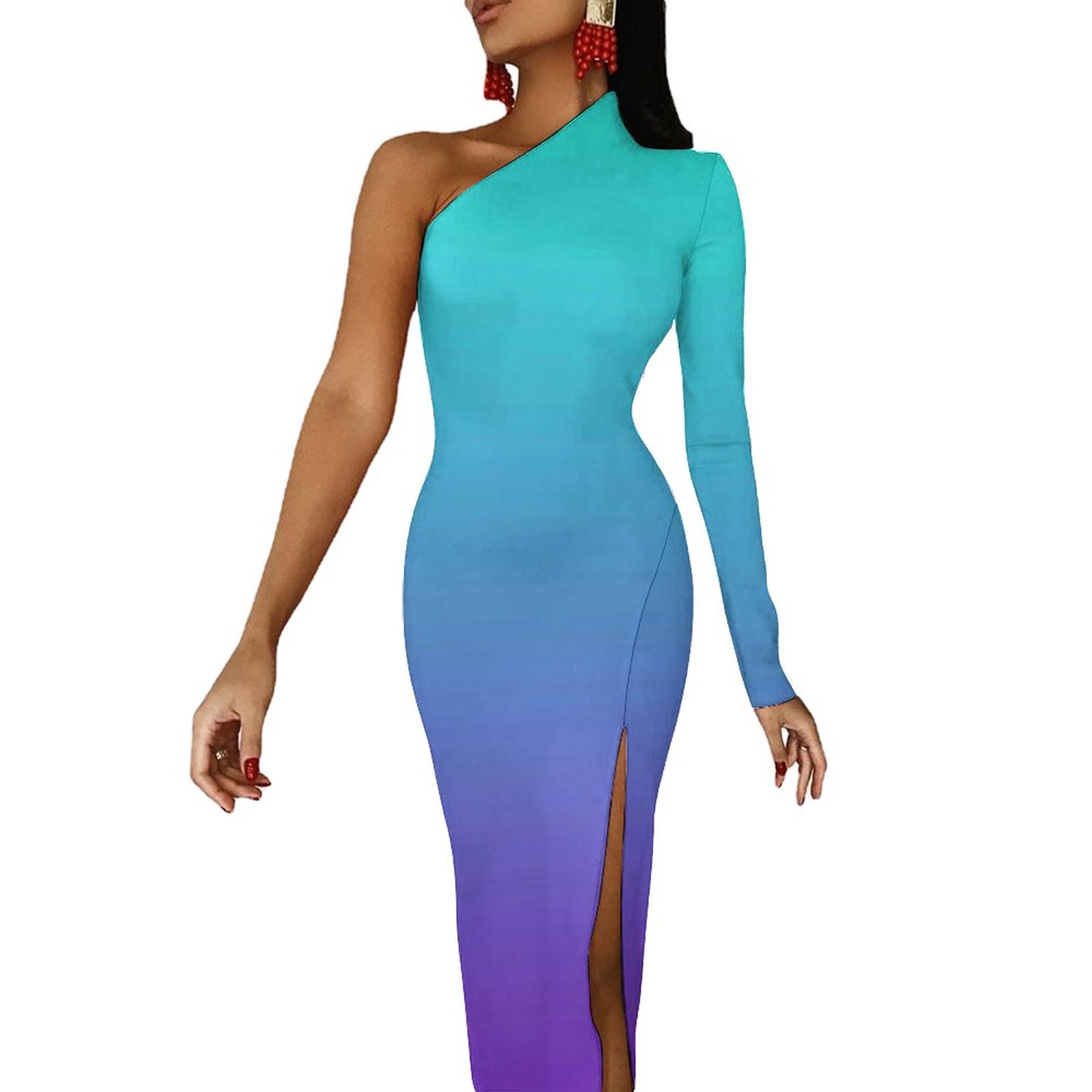 knee length dresses for ladies Shop Women's Ombre Brown Full Sleeve Bodycon Midi Dress| Showoffff main image 1