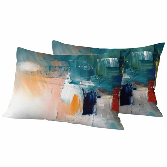 Colorful Ombre Outdoor Waterproof Pillow Covers, Oil Painting Modern Graffiti Abstract Art Decorative Rectangle Throw Pillowcase Sofa Cushion Sham for Patio/Couch/Chair, 20"x12" 2 Pack